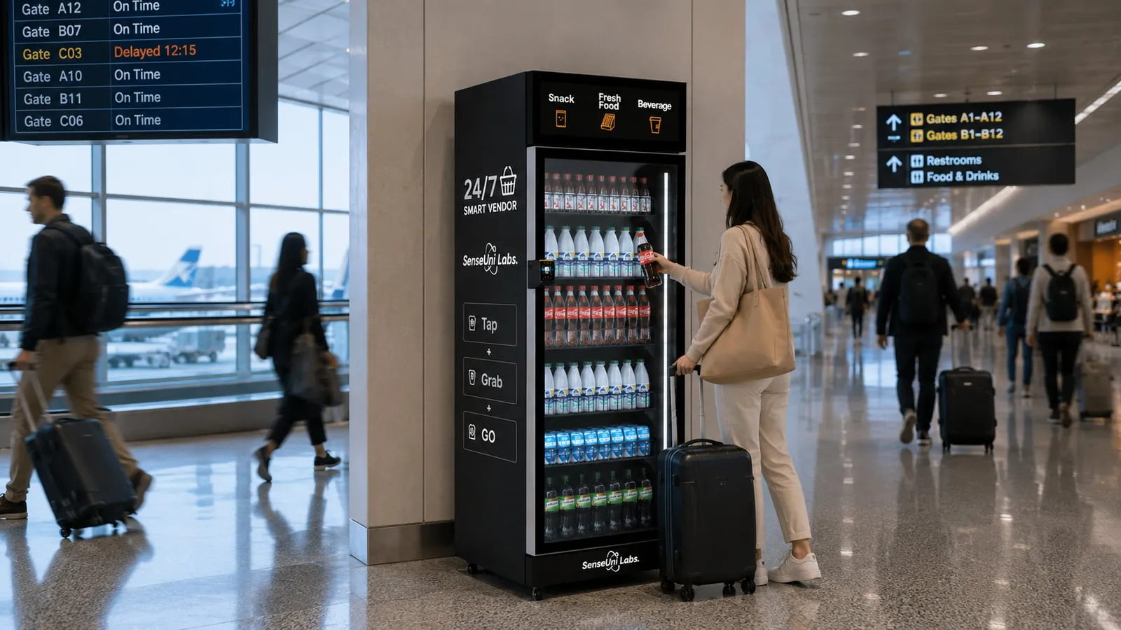 SenseUni smart cabinet at an airport or transit hub