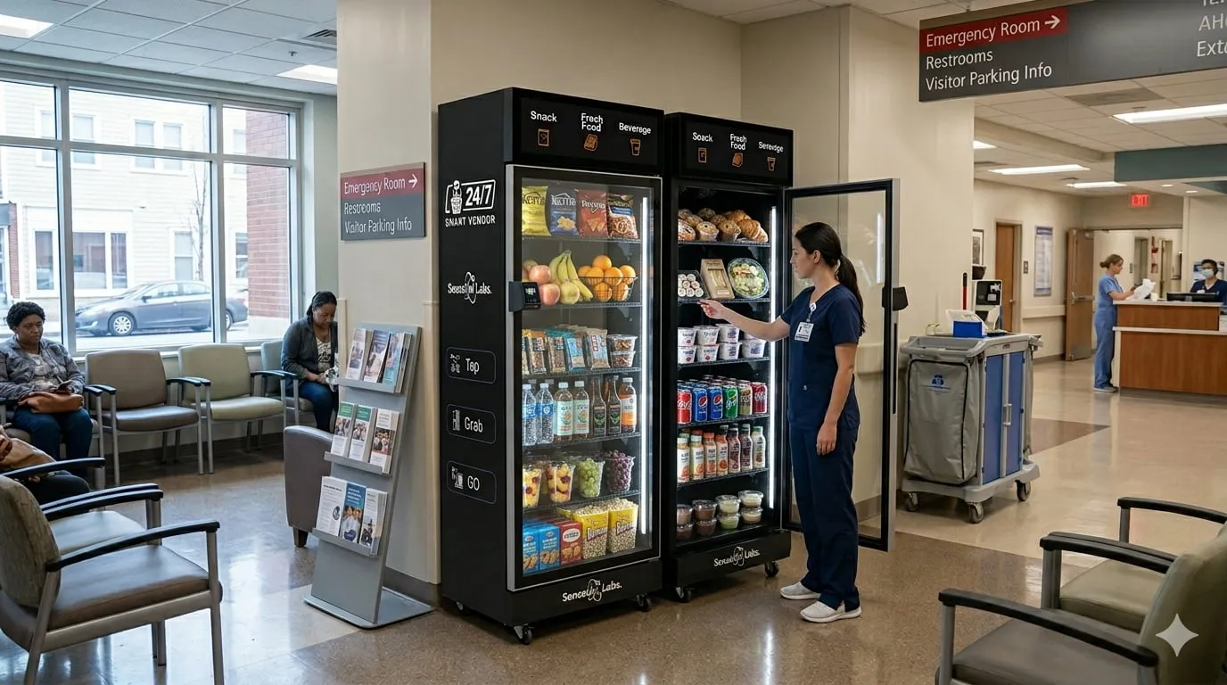 SenseUni smart cabinet in a healthcare facility corridor